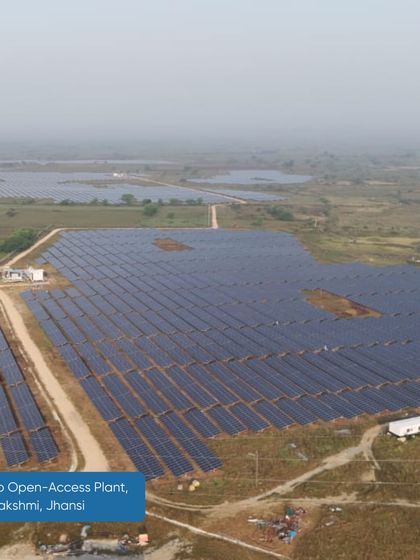 Our 73.4 MWp open-access plant, Project Lakshmi, in Jhansi, Uttar Pradesh. This project is a key part of our 250 MWp portfolio in the state, supporting its forward-thinking policies and robust infrastructure for renewable energy growth.