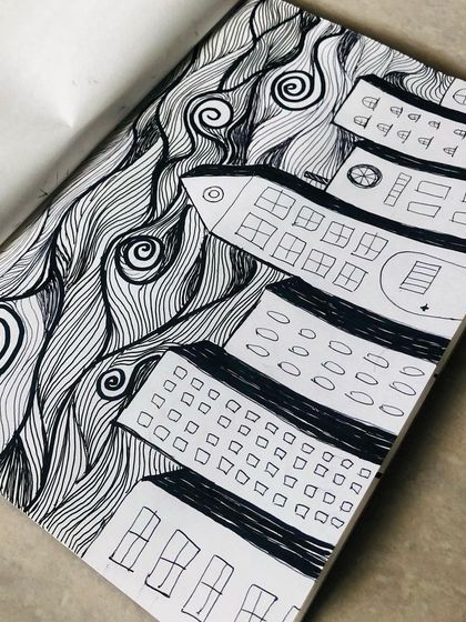 Sometimes I just need to scribble to find my way back to my body. This is a pattern drawing inspired by starry night, created without any agenda, just for the joy of making lines.