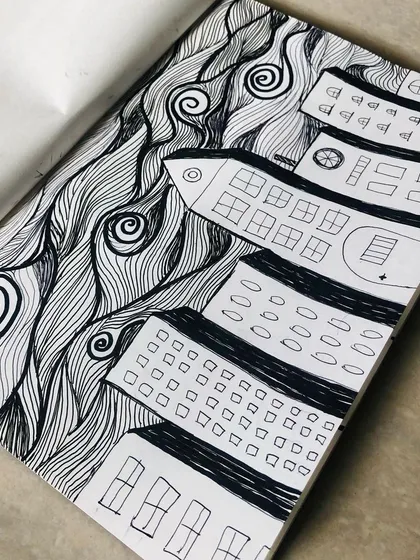 Sometimes I just need to scribble to find my way back to my body. This is a pattern drawing inspired by starry night, created without any agenda, just for the joy of making lines.