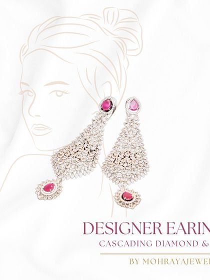 An illustration of our cascading diamond and ruby designer earrings. These are perfect for making a statement even without a necklace.