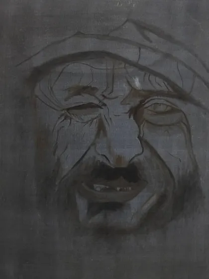 The very first step: a charcoal sketch on a dark canvas for my expressive portrait. This initial drawing is the critical foundation for the entire painting.