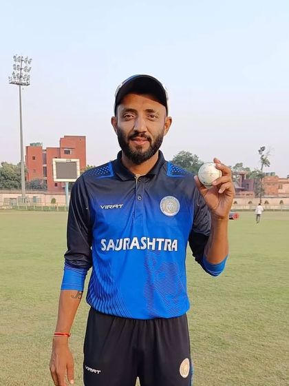 A record-breaking moment during the Vijay Hazare Trophy at our complex. Saurashtra's Dharmendrasinh Jadeja showcases the ball after his incredible bowling spell. Hosting such performances is a testament to the quality of our pitch and facilities.