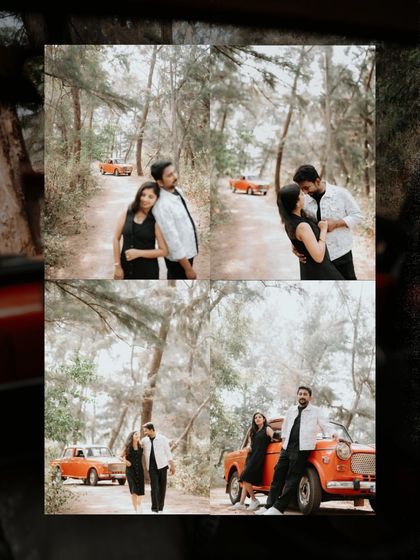 A dark and moody collage from the vintage car shoot, highlighting the romantic and cinematic potential of the theme.