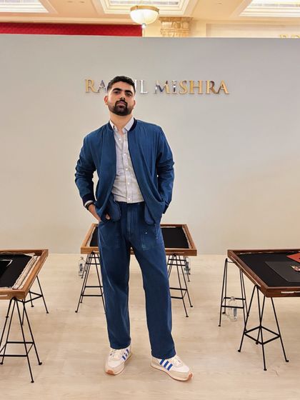 At the launch event for the Rahul Mishra x Tod's collaboration. I opted for a denim-on-denim look with a bomber jacket, keeping it smart yet casual.