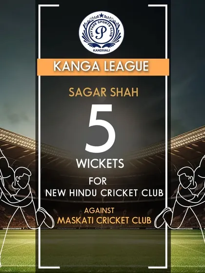 Sagar Shah's brilliant bowling earned him 5 wickets for New Hindu Cricket Club in the Kanga League.