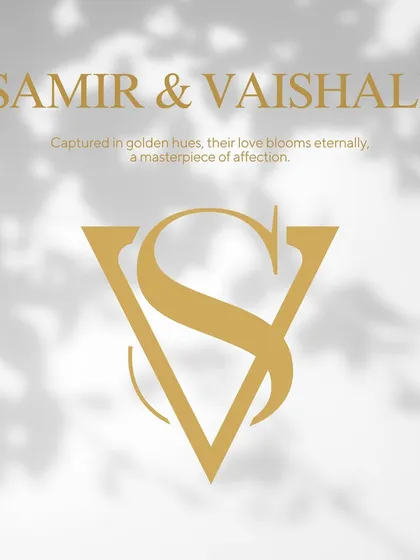 For Samir and Vaishali, I designed this elegant 'SV' monogram where their initials intertwine seamlessly. The clean lines and golden hue create a modern yet timeless symbol of their union, a true masterpiece of affection.