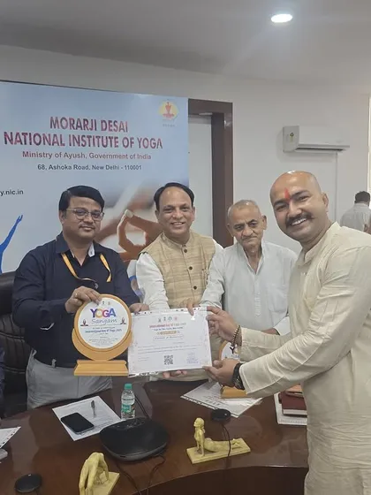 We are humbled and honored to be recognized by the Ministry of AYUSH, Government of India. This award was presented for our contribution to organizing grand programs on International Yoga Day, reflecting our commitment to spreading authentic yoga in the community.