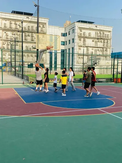 A player takes a shot during an evening game.