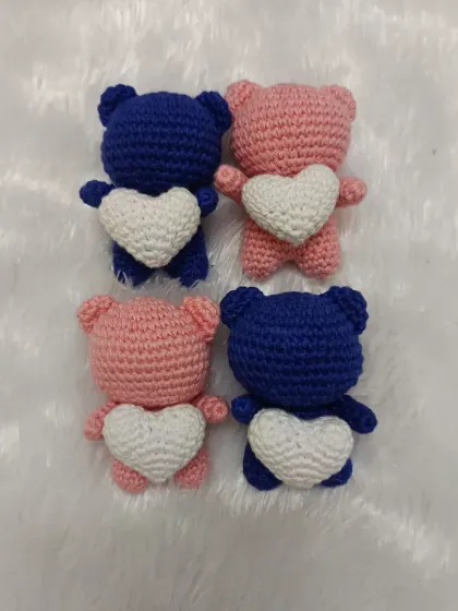 Another view of the adorable couple bear keychains. They are small, soft, and a really thoughtful handmade gift for someone special.