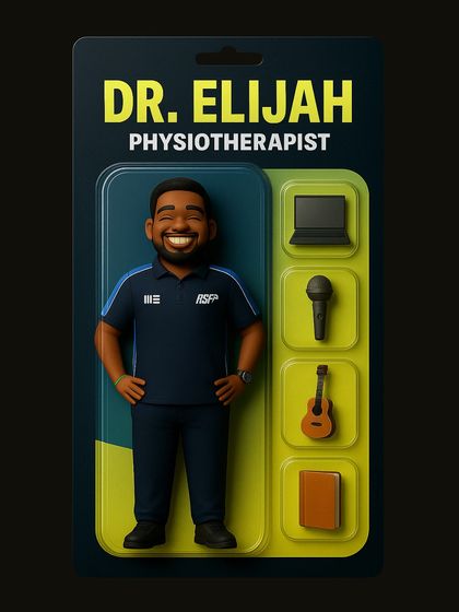 Meet Dr. Elijah, a key member of our physiotherapy team, complete with his signature tools and energy.