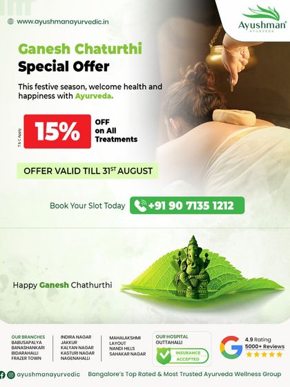 We celebrated Ganesh Chaturthi with a special offer, inviting everyone to welcome health and happiness with Ayurveda. This festive discount on all our treatments was our way of sharing the gift of wellness with our community.