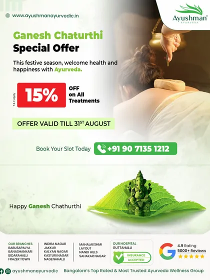 We celebrated Ganesh Chaturthi with a special offer, inviting everyone to welcome health and happiness with Ayurveda. This festive discount on all our treatments was our way of sharing the gift of wellness with our community.