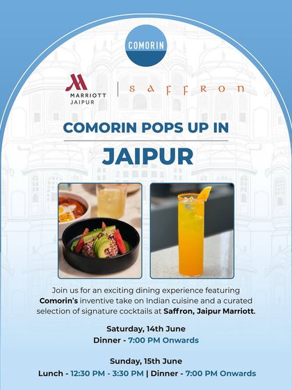 Taking our flavors to the Pink City. This poster announces our pop-up at the Jaipur Marriott, promising an exciting dining experience with our signature food and cocktails.