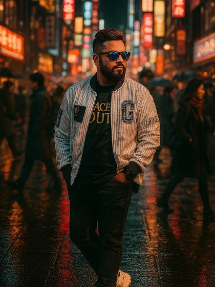 My personal style is a reflection of my music. This shot captures the urban, high-energy vibe that I bring to my productions and live performances.