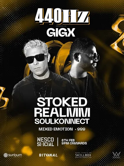 The official poster for the GIGx 440Hz event, highlighting my B2B set with Stoked as a headline feature.