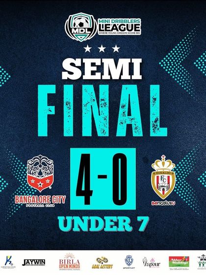 On to the final! A graphic celebrating our U7 team's dominant 4-0 win in the semi-final of the Mini Dribblers League.