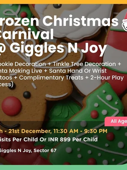 The Frozen Christmas Carnival at Giggles N Joy included cookie decoration, Santa making, and two hours of play access.