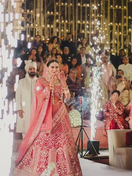 The bride's entrance is a pivotal moment. We lined her path with pyrotechnics that lit up as she walked, creating a dramatic and emotional reveal that captivated everyone.