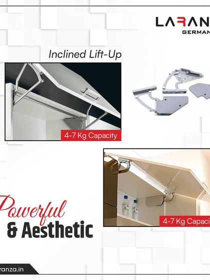 This powerful and aesthetic inclined lift-up system can handle 4-7 kg, providing robust support for larger cabinet doors while maintaining an elegant look.