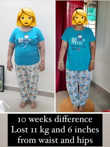Results are more than just weight. In 10 weeks, this client lost 11 kg and an incredible 6 inches from her waist and hips. We focused on a balanced diet to achieve fat loss while maintaining energy.