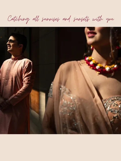 A creative shot using sunlight to highlight the couple, symbolizing them catching all sunrises and sunsets together.