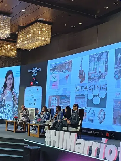 Our director participating in a panel discussion on 'Staging' at the Marriott Global Design & Development Confluence. This highlights our role as thought leaders in the art and luxury design space, shaping how art is integrated into premium experiences.