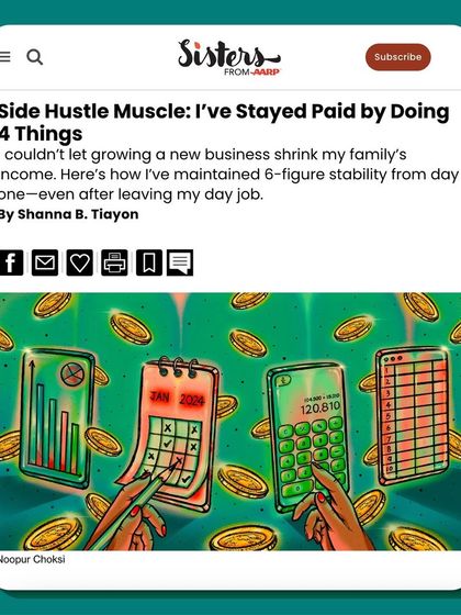 The final illustration as it appeared in the AARP 'Sisters' newsletter article, 'Side Hustle Muscle.'