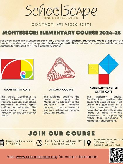 An overview of the certification options for our Montessori Elementary program, including the Audit Certificate, Diploma Course, and Assistant Teacher Certificate.