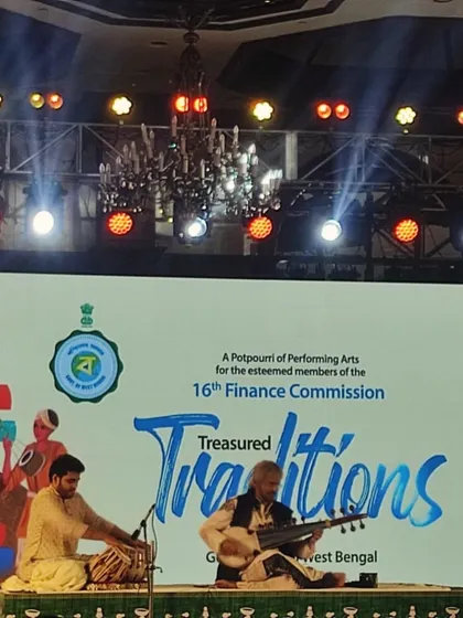 On stage at the Taj Bengal, Kolkata, performing for the 16th Finance Commission. The chandelier and the grand setting made it a very special event.