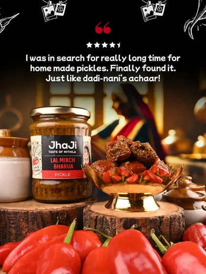 A collection of glowing reviews for our Lal Mirch Bharua Achar, with customers calling it their favourite and a must-try for its authentic, dadi-nani style taste.