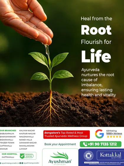 Our guiding principle is to heal from the root, not just address the symptoms. Like a plant that needs healthy roots to flourish, your body requires a balanced foundation for lasting vitality. We are committed to nurturing this foundation through authentic Ayurveda, helping you flourish for life.