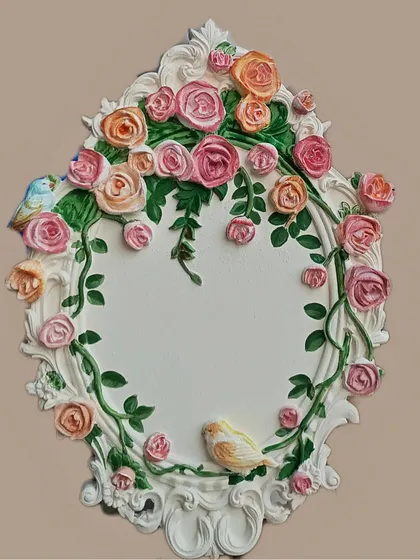 This decorative wooden frame was a joy to create. I hand-painted the delicate roses and little birds to give it a romantic, vintage feel, making it a perfect custom gift or a special piece for your own wall.