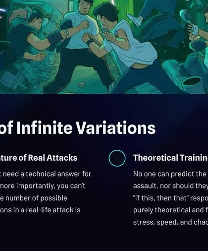 The number of possible variations in a real-life attack is infinite. Theoretical, "if this, then that" training falls apart the moment stress, speed, and chaos enter the equation.