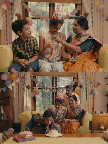 A birthday party scene from the Dalmia Cement ad. I used bright colors and fun party hats to create a joyful and celebratory atmosphere through the wardrobe.