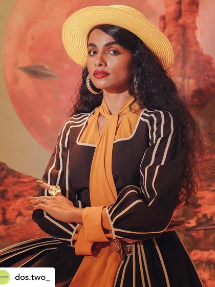 The full look from the 70s-inspired "JANE" editorial, where the gold nails complete the vintage-yet-modern aesthetic.
