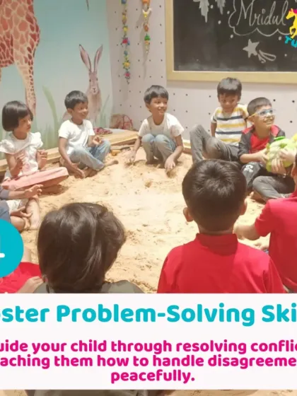 Here, a group of children are working together in the sandpit. This kind of play naturally fosters problem-solving skills as they figure out how to share the space and toys.