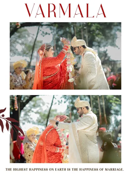 The Varmala ceremony, a pivotal moment of a Hindu wedding where the bride and groom exchange garlands.