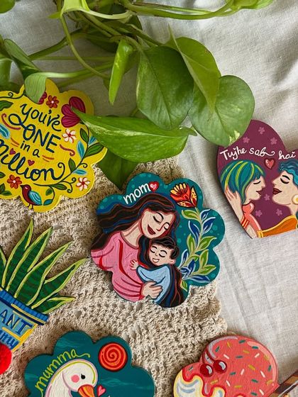 A collection of our quirky and colorful fridge magnets, perfect for Mother's Day or just because.