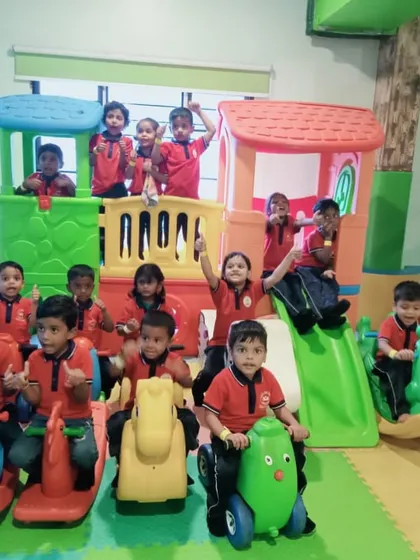 Another group of happy students from Little Star Home School enjoying their field trip. Our playhouses and ride-on toys are always a big hit.