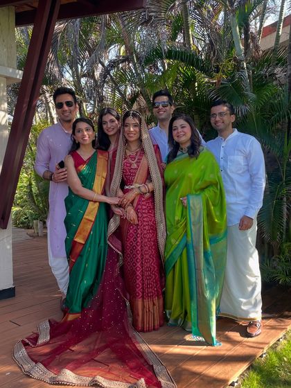 Another lovely group photo from Madhumitha's wedding. It's so rewarding to see the complete picture of a beautifully draped bride surrounded by her equally elegant family.