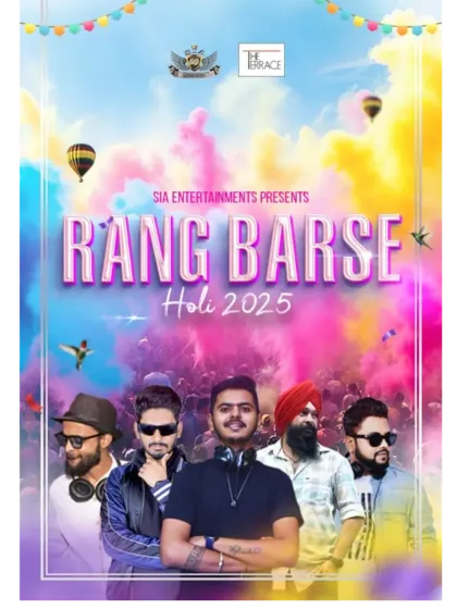 The full lineup poster for the 'Rang Barse' Holi event, where I performed alongside other talented artists.