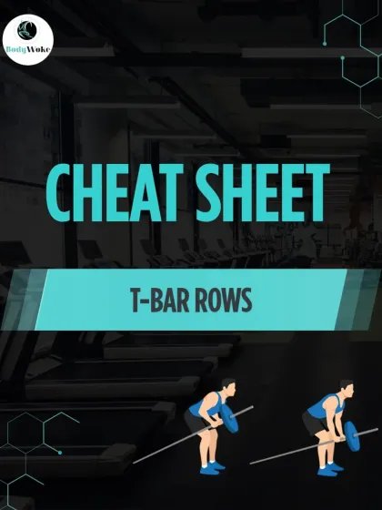 Cheat Sheet: T-Bar Rows. A powerful mass builder for the back. This guide shows the correct stance and pulling motion.
