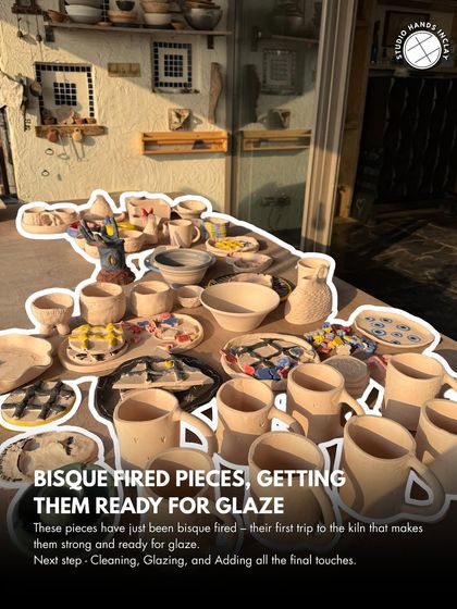 These are bisque-fired pieces, getting ready for glaze. This is the first trip to the kiln that makes them strong and ready for color.