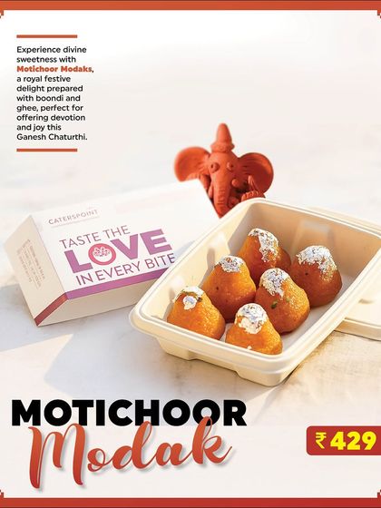 For those who love a classic, our Motichoor Modaks are a royal delight. Prepared with ghee and boondi, they are a perfect blend of tradition and taste.