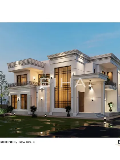 This design for the MNF Residence in New Delhi represents a harmonious blend of modern and neoclassical styles. We focused on a minimal material palette and refined profiles to create an atmosphere of understated luxury and timeless elegance.