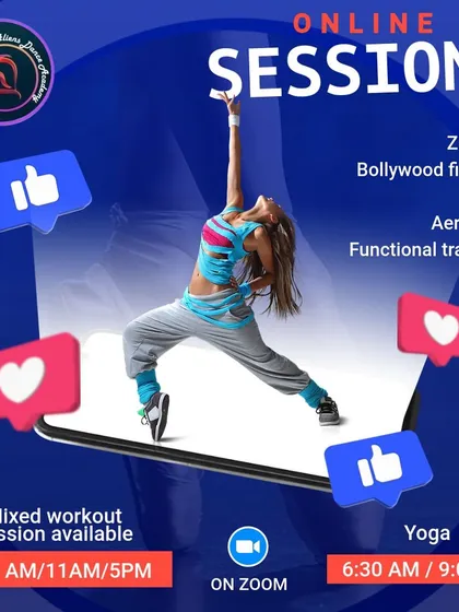 Can't make it to the studio? No problem. We bring the energy to you with our online sessions, offering everything from Zumba and Bollywood fitness to Yoga and functional training.
