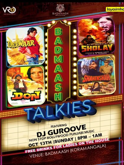 A 'Badmaash Talkies' poster featuring classic Bollywood movie themes, highlighting my ability to cater to specific retro concepts.