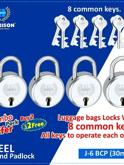 Perfect for securing luggage, this combo pack offers four steel round padlocks with eight common keys. Travel with confidence knowing your belongings are protected by my reliable locks.