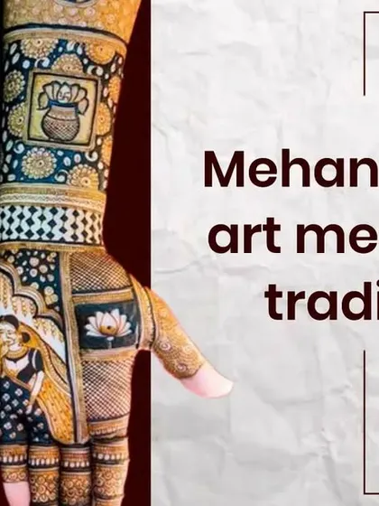 "Mehndi, Here art meets the tradition." This design perfectly illustrates my philosophy, with a beautiful couple portrait at the center of traditional patterns and motifs.