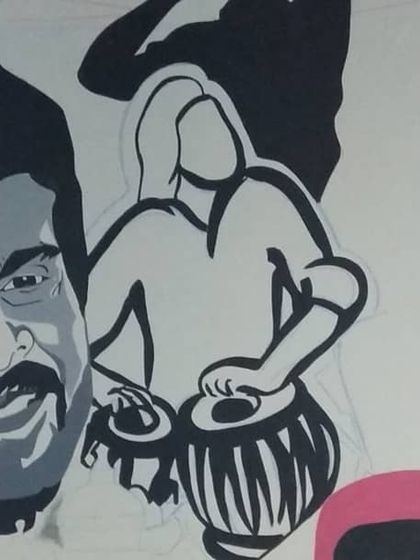 A close up of the Shankarnag portrait from the Dosa Plaza mural. We love paying tribute to local legends in our city themed art.